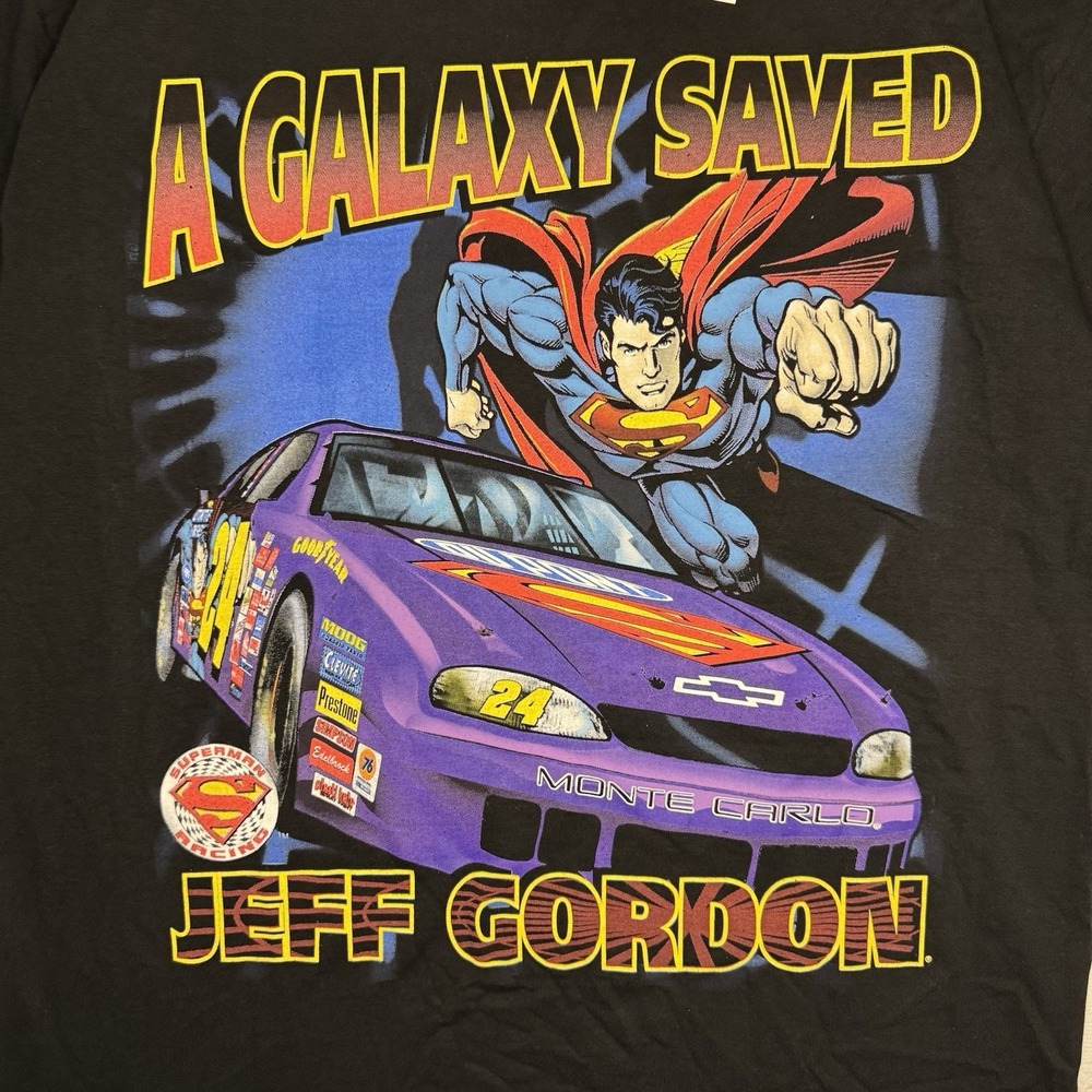 Vintage 1999 Jeff Gordon Superman A Galaxy Saved NASCAR AOP T-Shirt Size Large - Picture 3 of 10